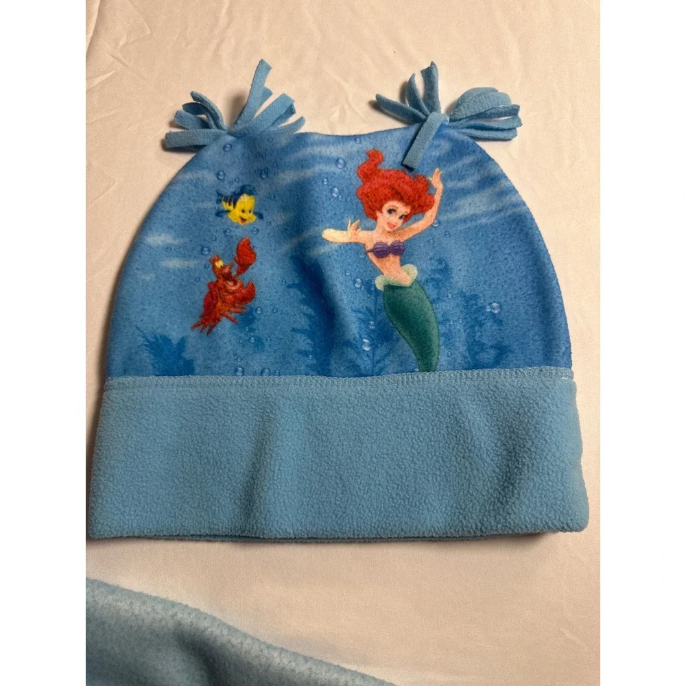 Disney Store Little Mermaid Ariel Fleece Hat Scarf Gloves Set Blue Kids SM VTG